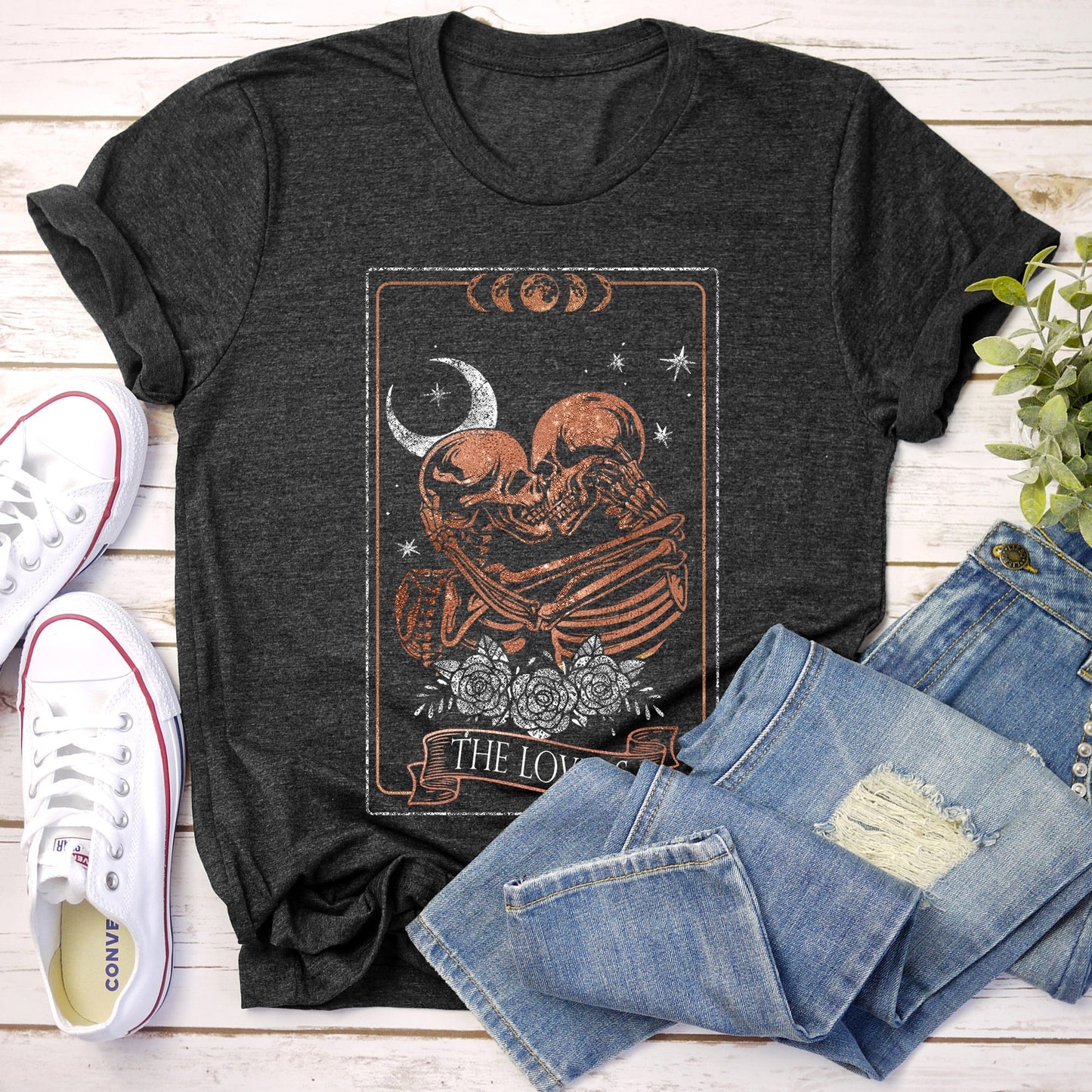 The Lovers Tarot, Moon, Skeletons, Mystical, Magic, Super Soft Tshirt, Valentine's Day Refinery No. 1