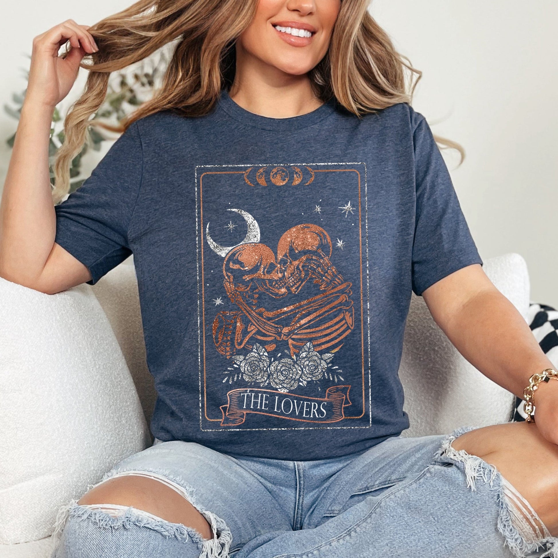 The Lovers Tarot, Moon, Skeletons, Mystical, Magic, Super Soft Tshirt, Valentine's Day Refinery No. 1